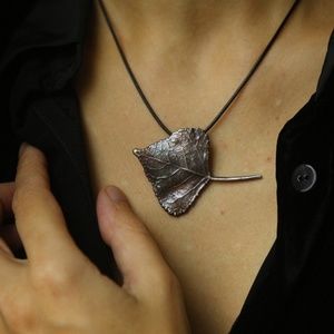 Poplar leaf pendant in colored silver